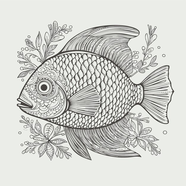 A drawing of a fish with a floral design on the top.