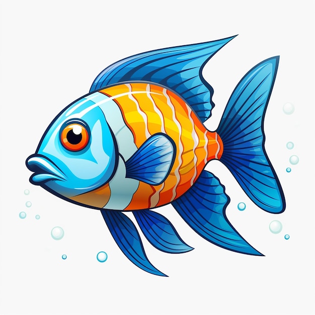 a drawing of a fish with orange eyes and blue eyes