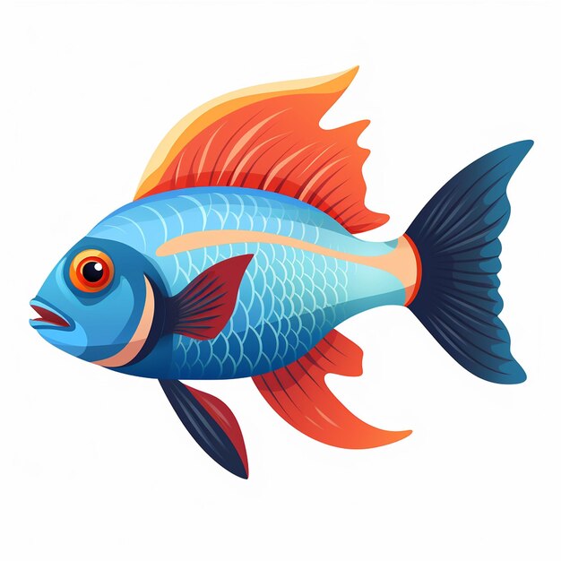 Vettore un disegno di un pesce con un occhio rosso e una linea blu sul fondo