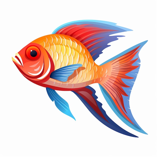 Vector a drawing of a fish with a red eye and blue and yellow stripes