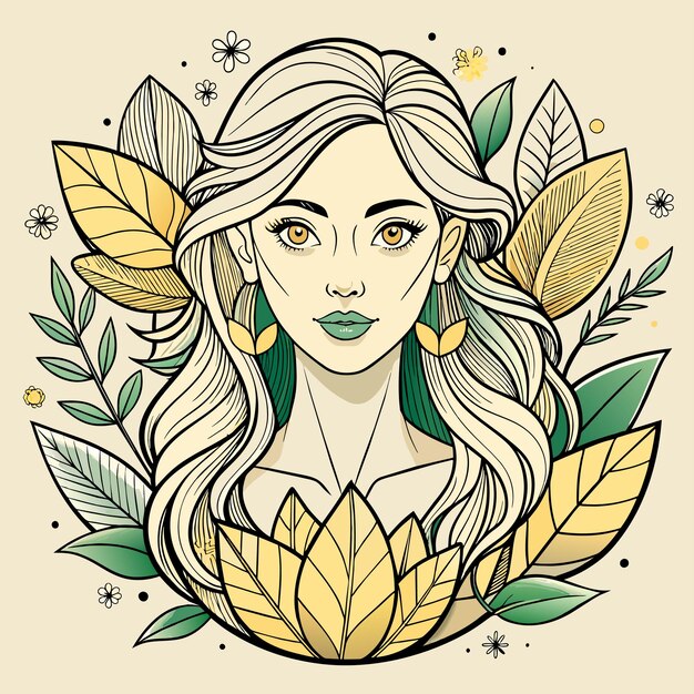 Vector drawing of a flower girl portrait hand drawn mascot cartoon character sticker icon concept isolated