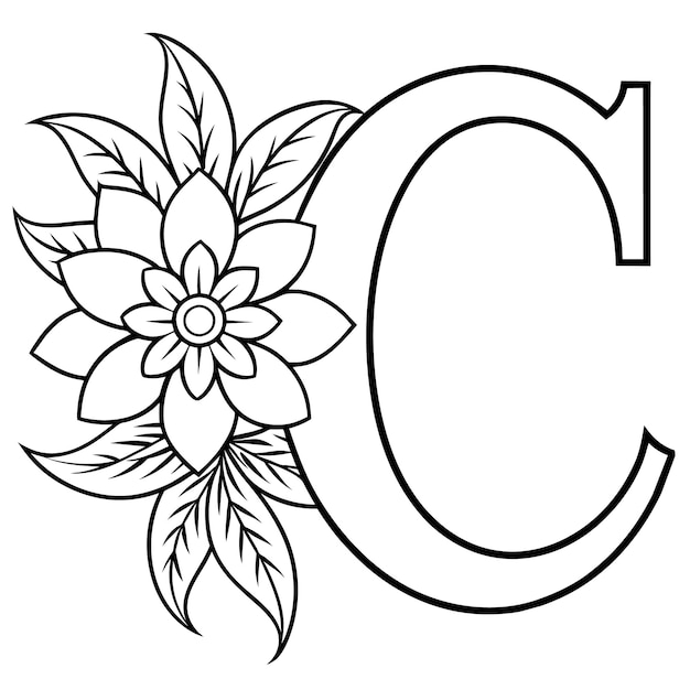 a drawing of a flower with the letter c on it