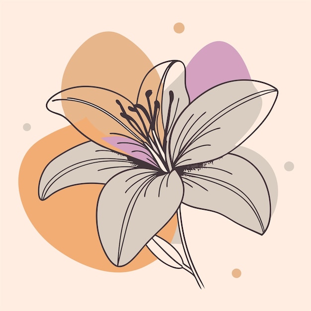 보라색과 오렌지색 색으로 된 꽃의 그림