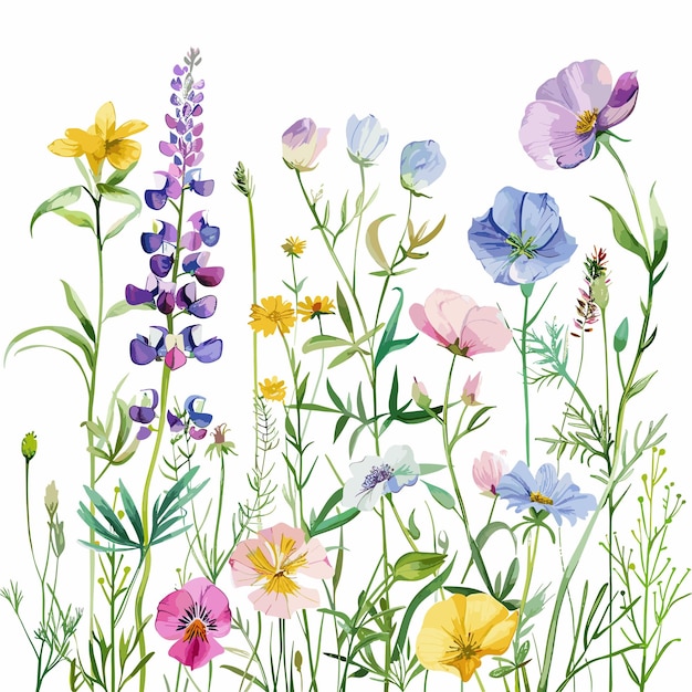 Vettore un disegno di fiori e erba con le parole primavera