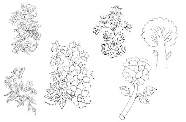 A drawing of flowers and leaves.