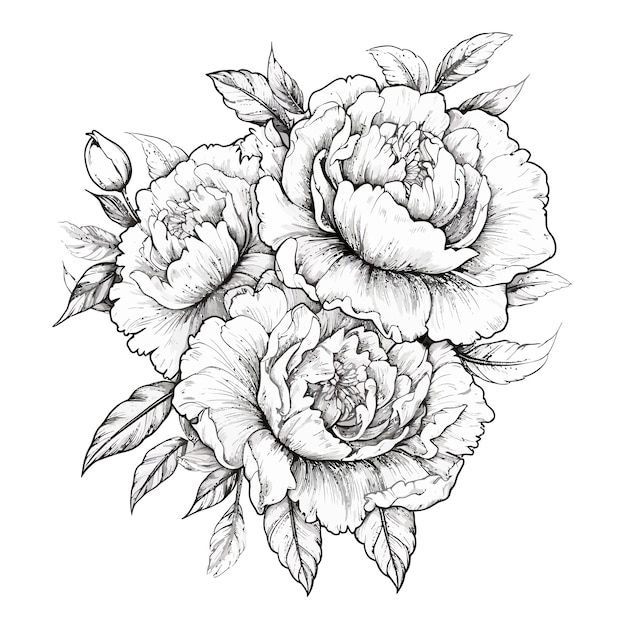 Vector a drawing of flowers that says peonies