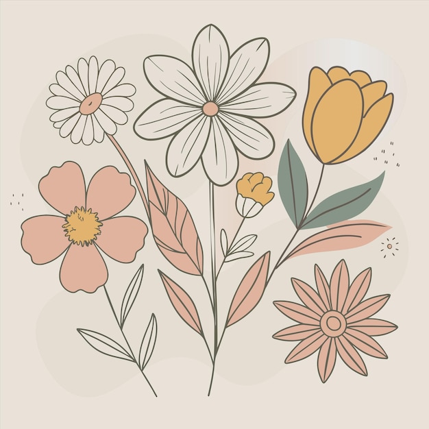 Vector a drawing of flowers with a brown background with a green leaf