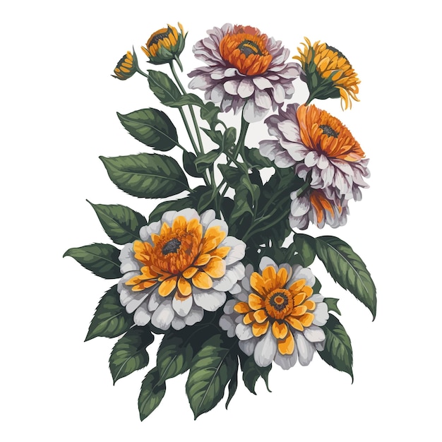 a drawing of flowers with orange and white flowers