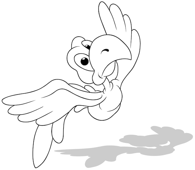 Drawing of a Flying Parrot with a Surprised Expression