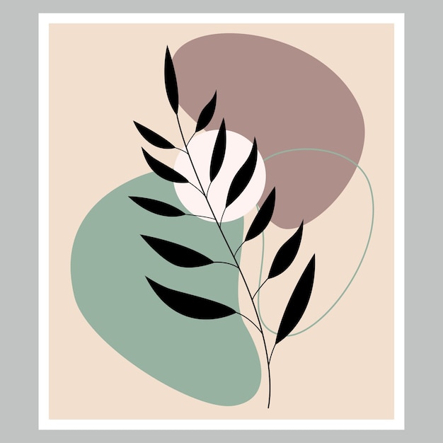 Drawing of the foliage line. Abstract vector of botanical wall art. Boho print. Minimal print. Gallery decor poster.