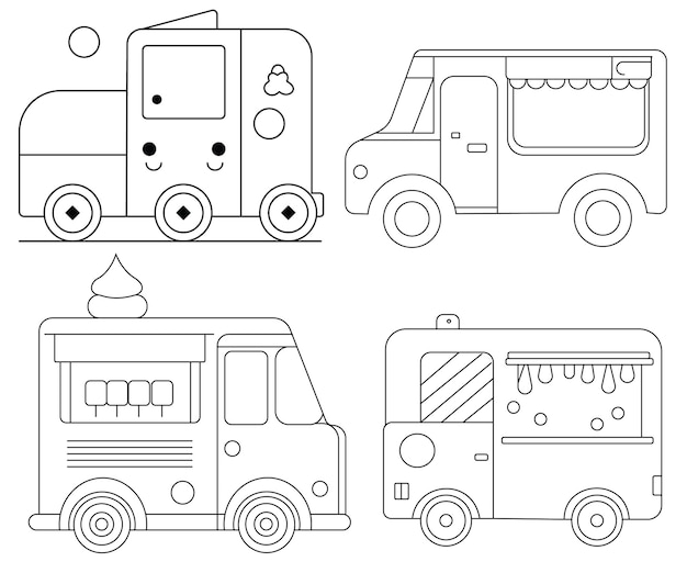 Vettore un disegno di un food truck con una faccia sulla parte anteriore.