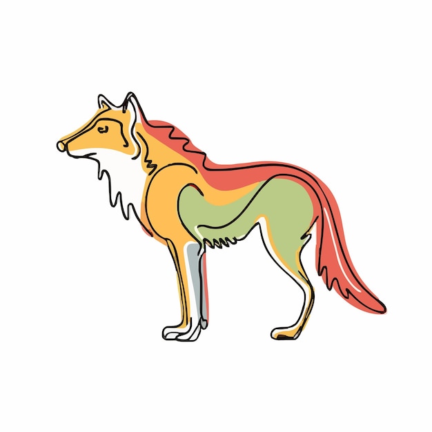 Vector a drawing of a fox with a red tail and a yellow tail