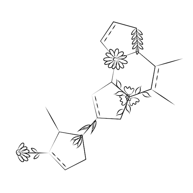 Drawing from chemical molecular bonds crystal lattice with flowers Tattoo ESG banner concept