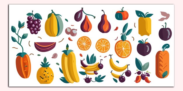 a drawing of fruit and a picture of fruit on a white background