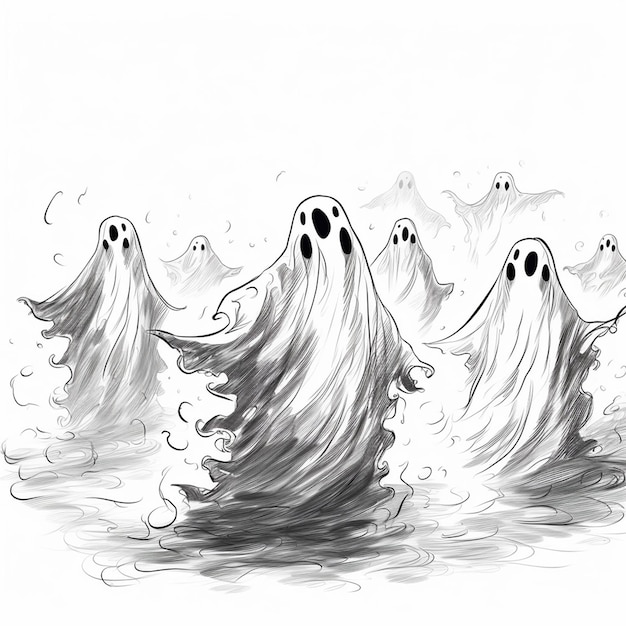 Vector a drawing of a ghost that is drawn in black and white
