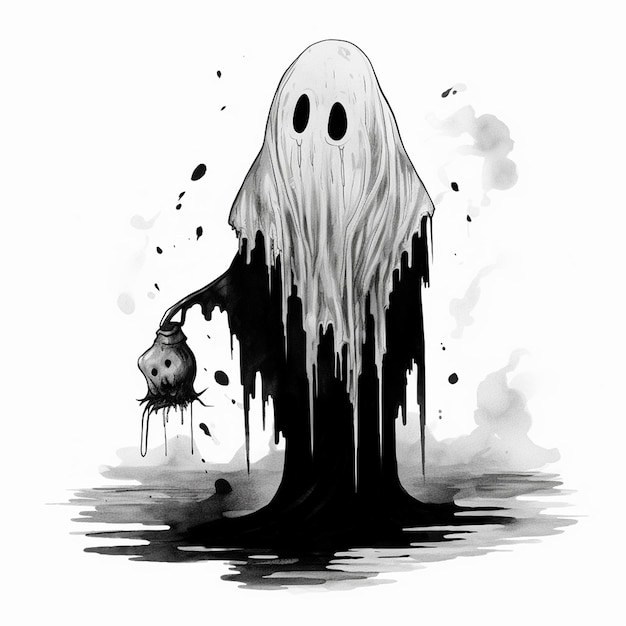 Vector a drawing of a ghost with a bird on it