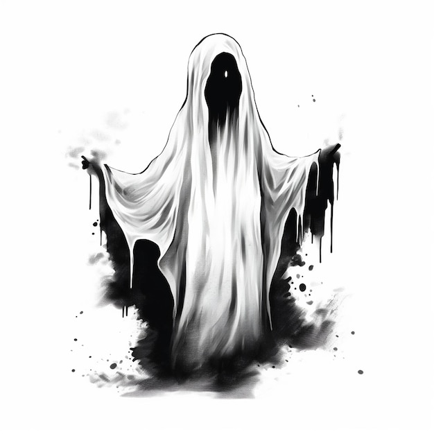 Vector a drawing of a ghost with a black and white background