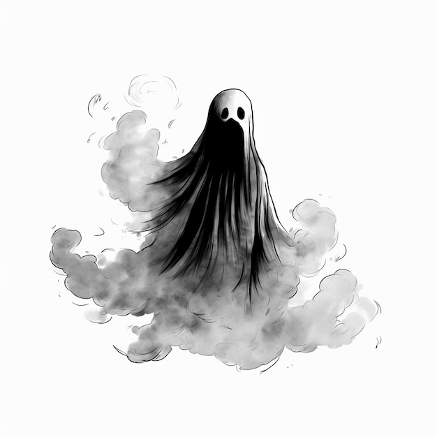 Vettore un disegno di un fantasma con una nuvola sullo sfondo