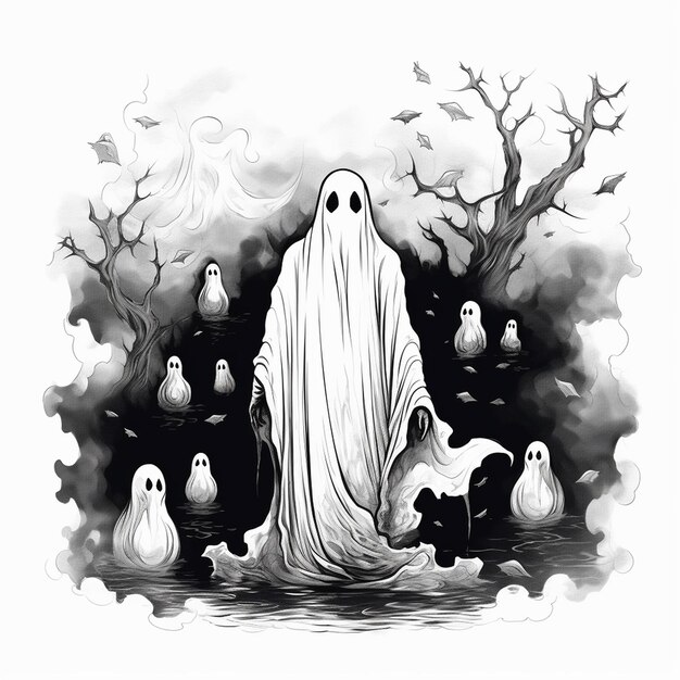 a drawing of a ghost with a ghost on it