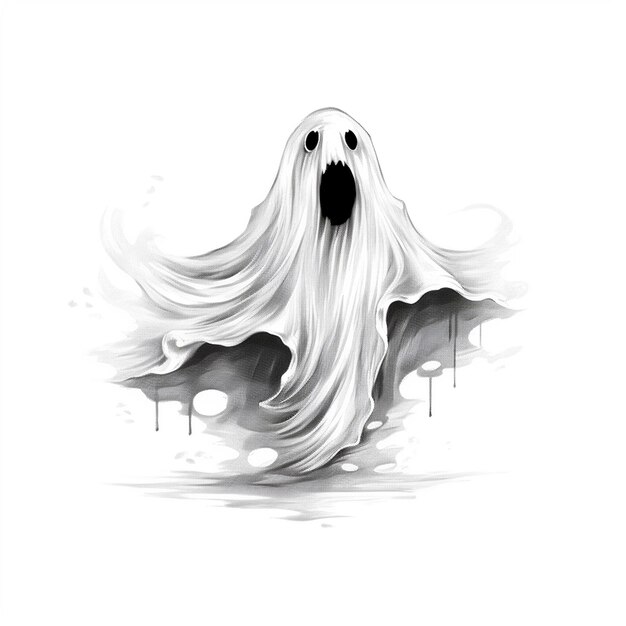 a drawing of a ghost with a scary face in the background