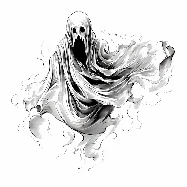 Vettore un disegno di un fantasma con una faccia spaventosa