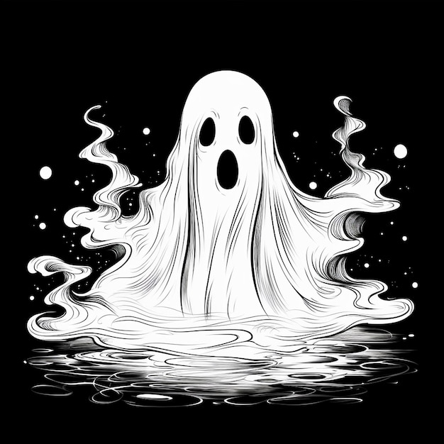 Un disegno di un fantasma con una faccia bianca