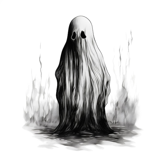 a drawing of a ghost with the word evil on it