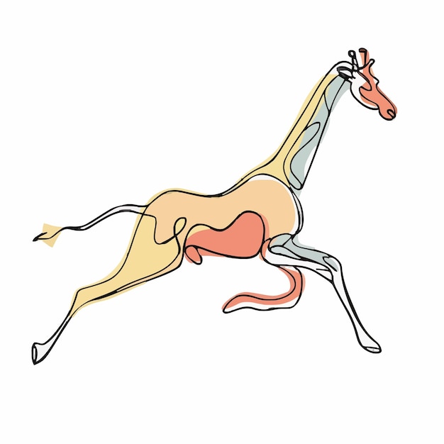 Un disegno di una giraffa con un cavallo su di essa