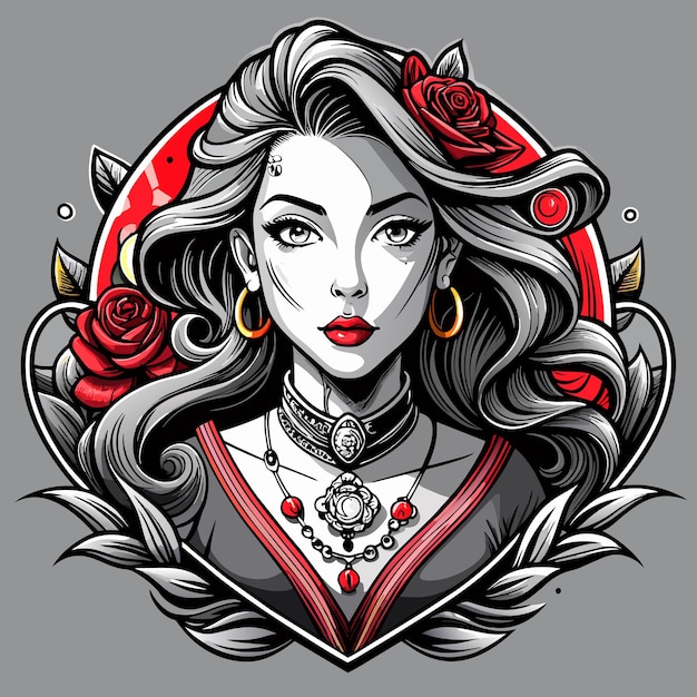 Vector drawing of a girl geisha woman tattoo hand drawn cartoon character sticker icon concept isolated