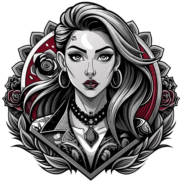 Drawing of a girl geisha woman tattoo hand drawn cartoon character sticker icon concept isolated