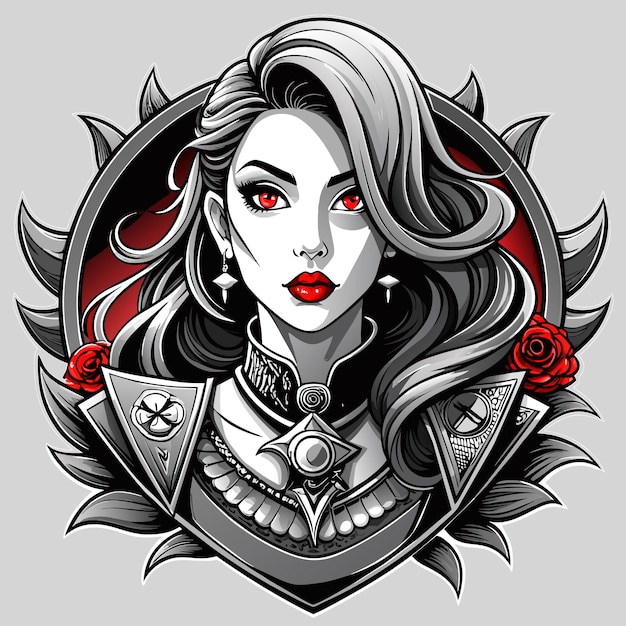 Vector drawing of a girl geisha woman tattoo hand drawn cartoon character sticker icon concept isolated