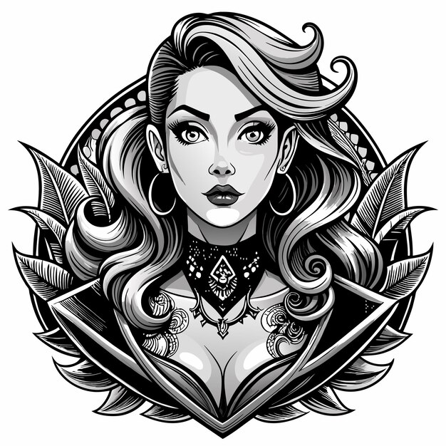 Vector drawing of a girl geisha woman tattoo hand drawn cartoon character sticker icon concept isolated