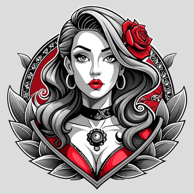 Vector drawing of a girl geisha woman tattoo hand drawn cartoon character sticker icon concept isolated