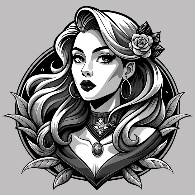 Vector drawing of a girl geisha woman tattoo hand drawn cartoon character sticker icon concept isolated