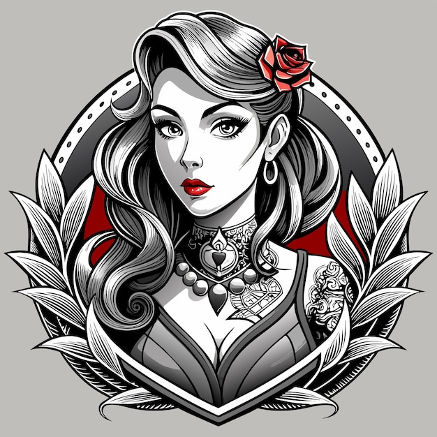 Vector drawing of a girl geisha woman tattoo hand drawn cartoon character sticker icon concept isolated