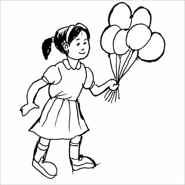 a drawing of a girl holding balloons with a drawing of a girl holding balloons