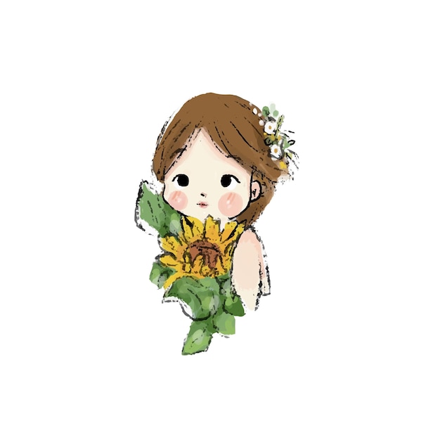 A drawing of a girl holding a sunflower