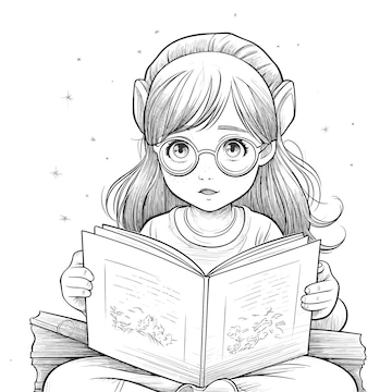 Premium AI Image  A girl reading book sketch