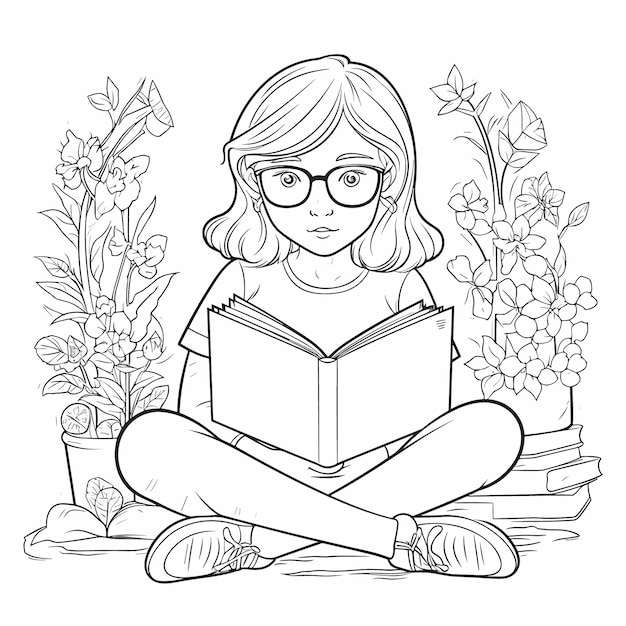 Premium AI Image  A girl reading book sketch