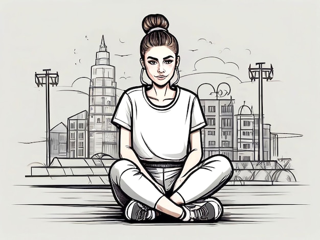 a drawing of a girl sitting on a bench with the words quot city quot on it