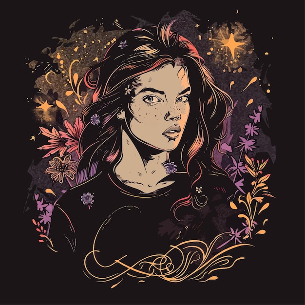 Vector drawing of a girl tshirt designs