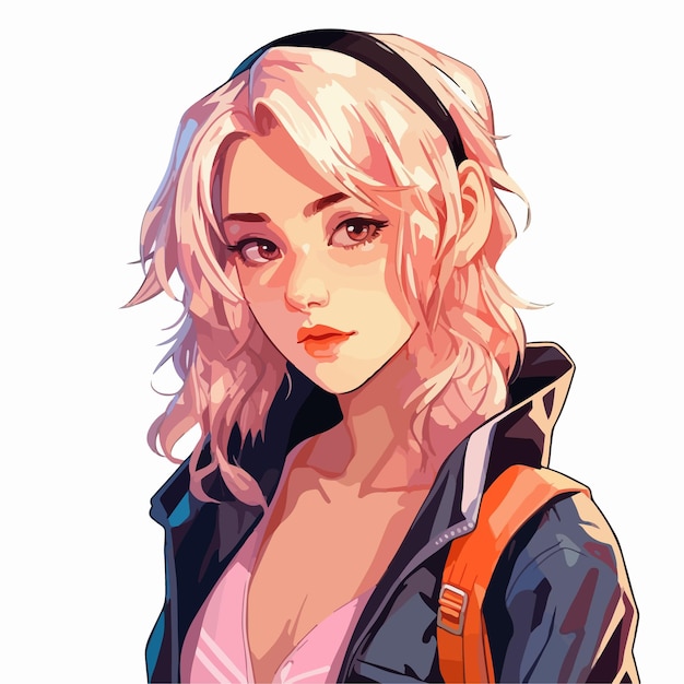 A drawing of a girl with blonde hair and a backpack.