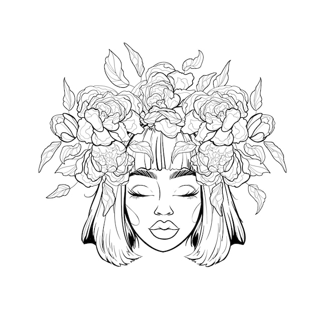 Vector drawing of a girl with flowers