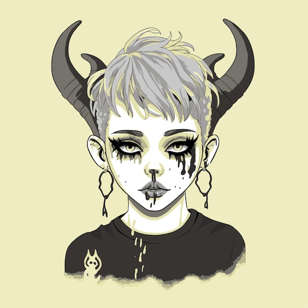 a drawing of a girl with horns and horns on it.