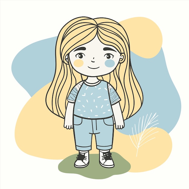 긴 금발 머리카락을 가진 소녀의 그림