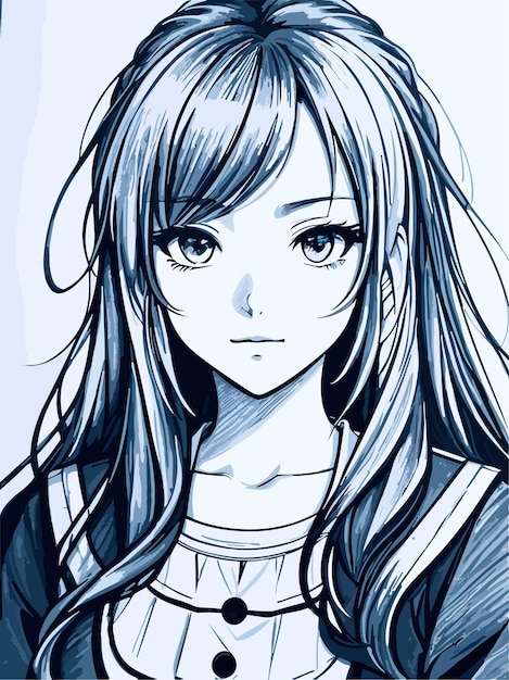 Premium Vector  A drawing of an anime girl with long hair and a