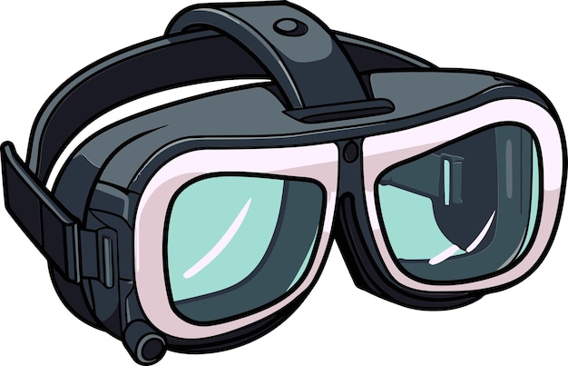 a drawing of goggles with a white background and a black case that says goggles