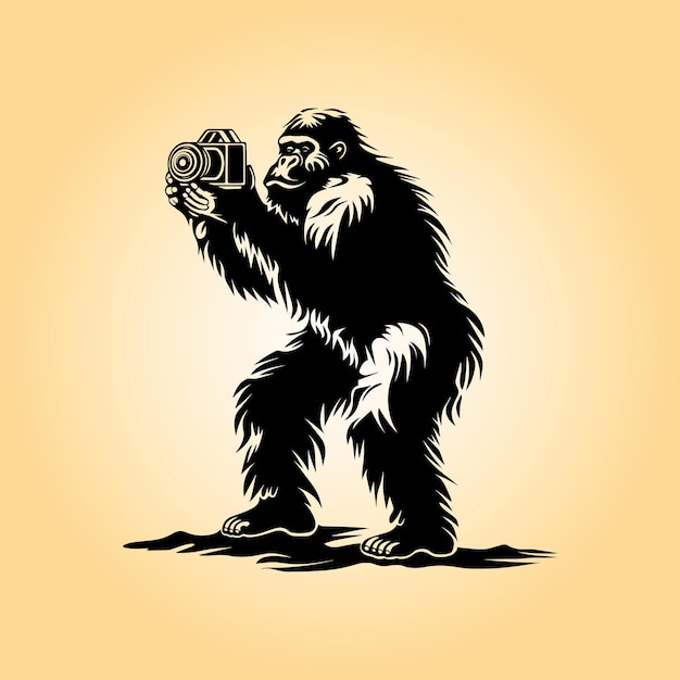 a drawing of a gorilla holding a camera vector illustration