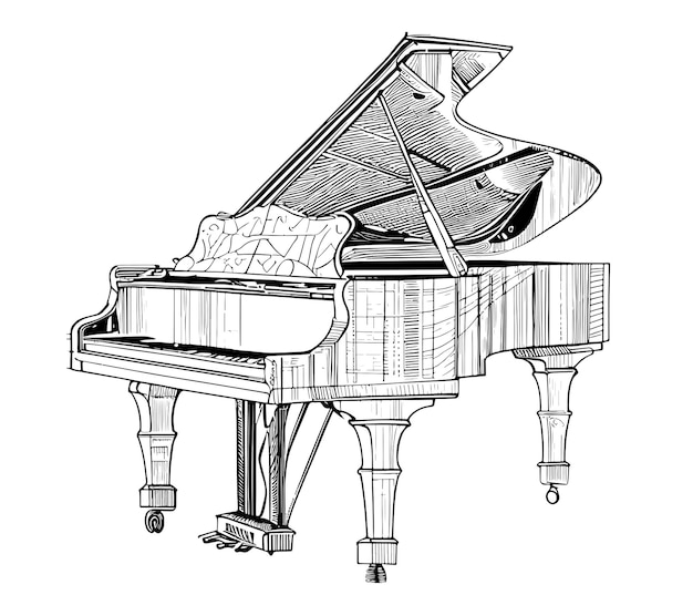 Vettore un disegno di un pianoforte a coda con sopra la parola grand.