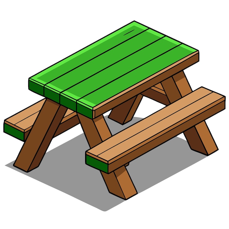 Vector a drawing of a green picnic table with a green wooden bench